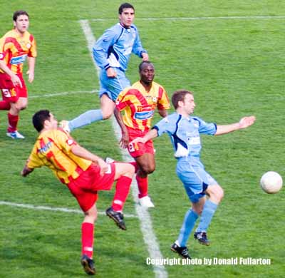 Ivan Woods scores the opener for Sliema <br>
Wanderers in their 2-1 Malta FA Trophy semi-final victory over Birkirkara at the National Stadium at T'Qali.